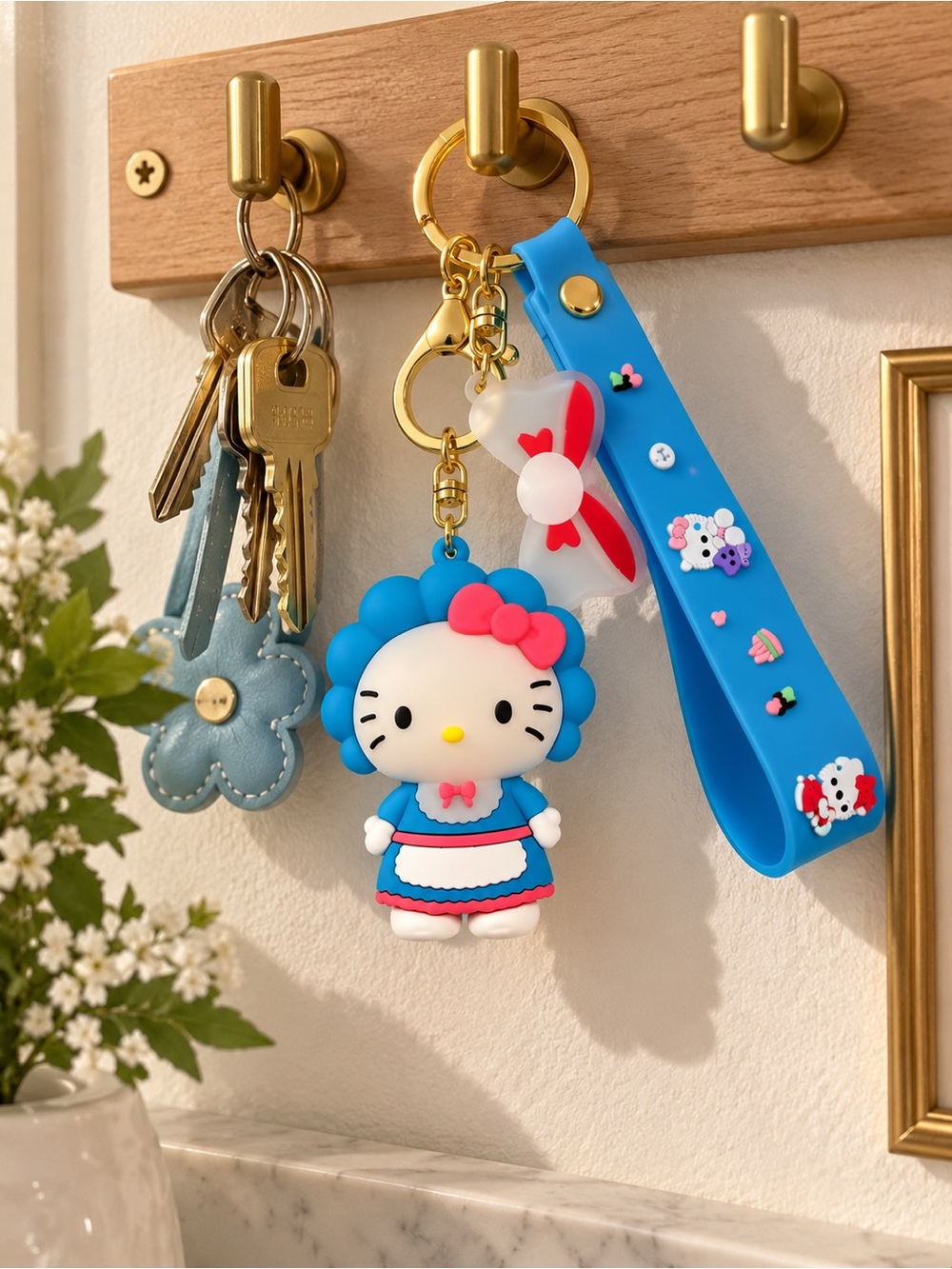 Cute Blue Kitty Keychain Bag Charm with Wrist Strap 🎀